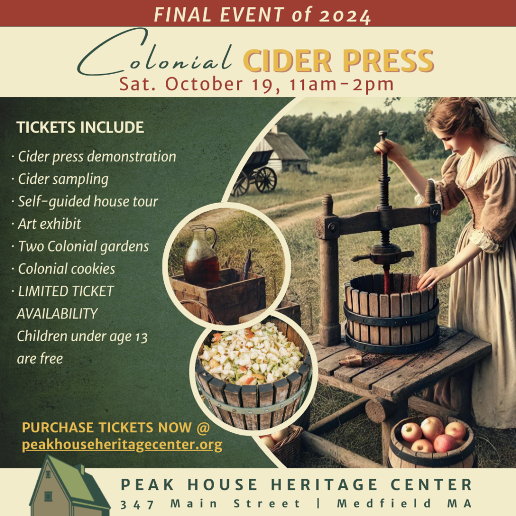 Colonial Cider Press event ad. Sat. October 19, 11am-2pm. Demonstration and sampling